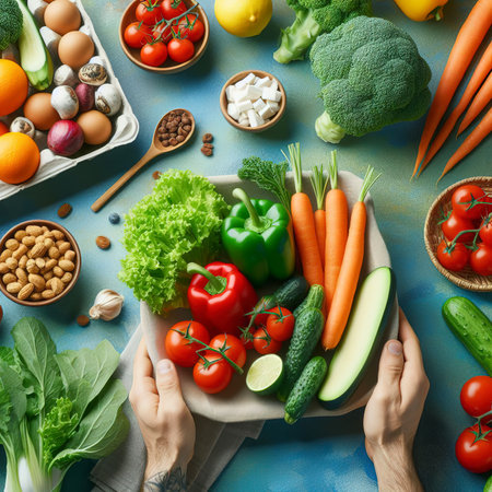 Shopping or delivery of fresh and healthy vegetarian food conceptの素材