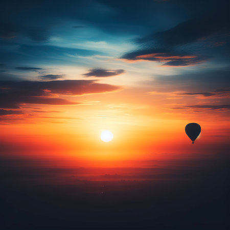 The silhouette of Balloon on sky at sunsetの素材