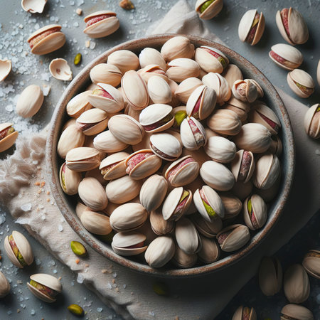 Close-up top view a pile of nut it has a white nutshell dry and hard of Pistachioの素材