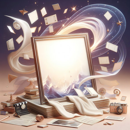 message frame photo frame product frame Fluttering Fabric Texture Background 3D Illustrationの素材