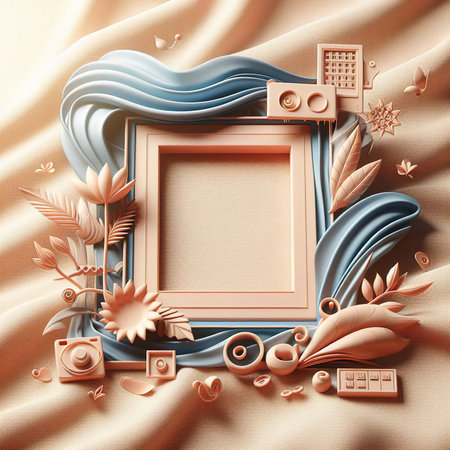 message frame photo frame product frame Fluttering Fabric Texture Background 3D Illustrationの素材