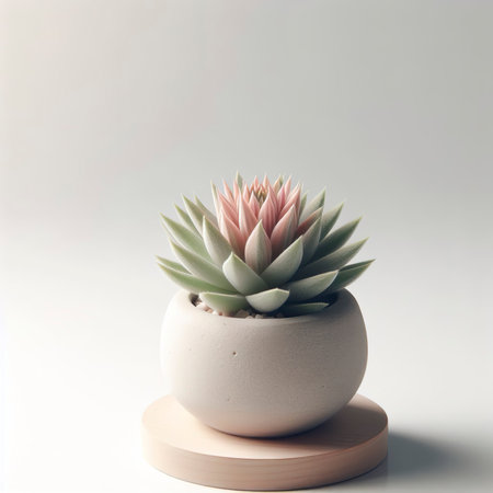 Minimal small pot of haworthia plant with flower against white background , save the earth conceptの素材