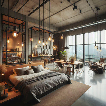 Modern and industrial style loft room, stock photoの素材