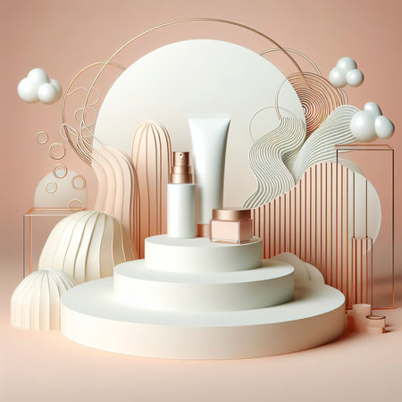 Mock up for show cosmetic product display, podium, stage pedestal. Abstract minimal scene with geometric formsの素材