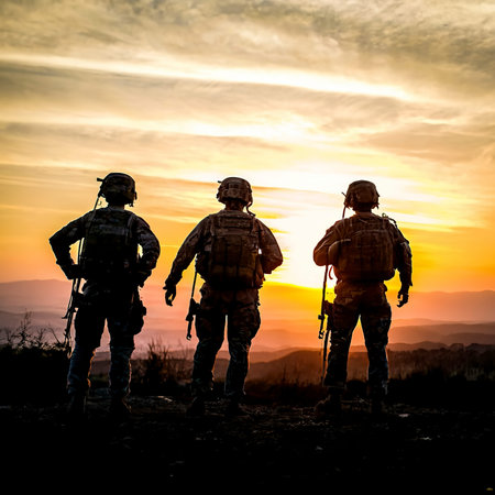 United States Army rangers on the sunsetの素材