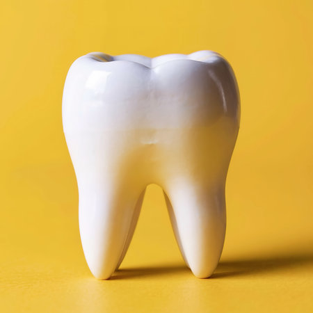 Whitening single tooth, isolated on yellow backgroundの素材