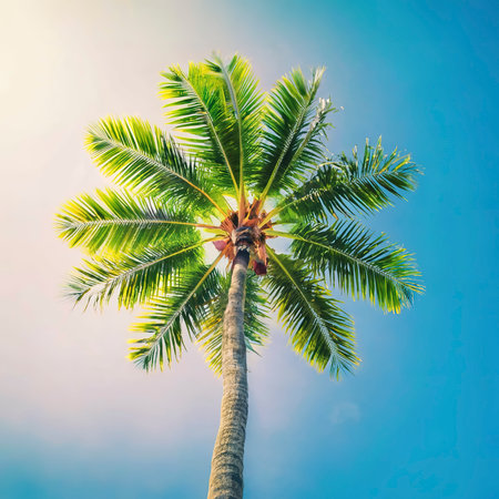 Coconut palm tree on sky - Vintage Filterの素材