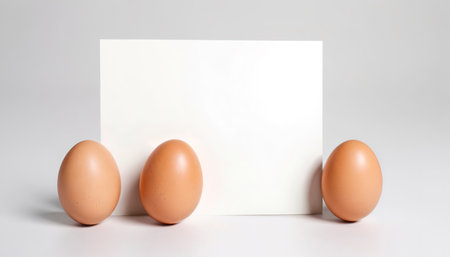 hen eggs with panel on whitebackgroundの素材