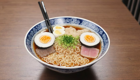 Japanese ramen noodle on tableの素材