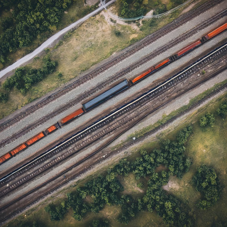 Transport concept with railways aerial viewの素材