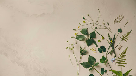 Natural plant assortment on monochromatic backgroundの素材