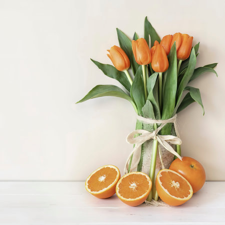 Arranglement with flip flops and orange slicesの素材