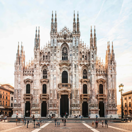 Cathedral Duomo di Milano at Square Piazza Duomo, morning in Milan, Italyの素材