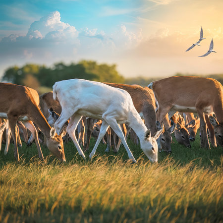 A herd of deer in a fieldの素材