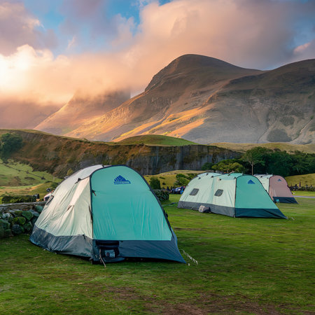 Camping in Snowdonia National Park in Gwynedd, Walesの素材