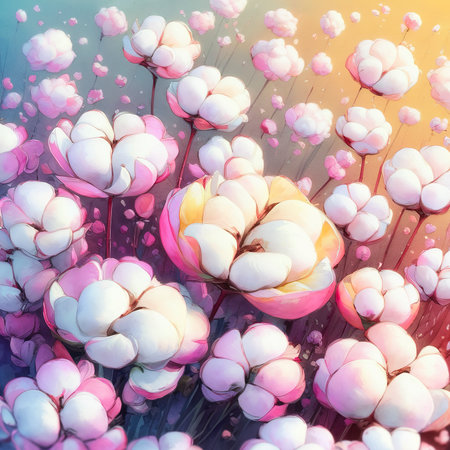 cotton flowers watercolor backgroundの素材