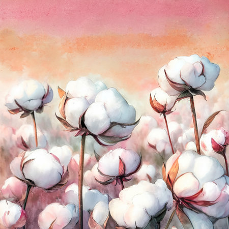 cotton flowers watercolor backgroundの素材