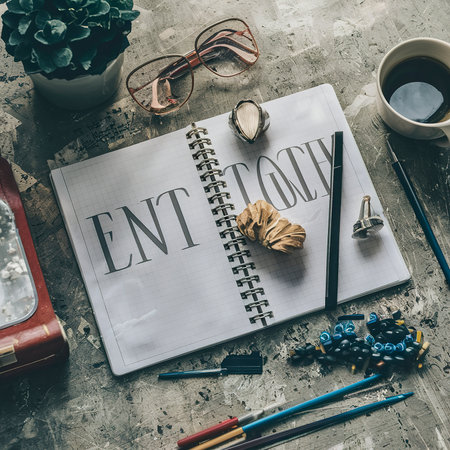 flat lay template open notebookの素材