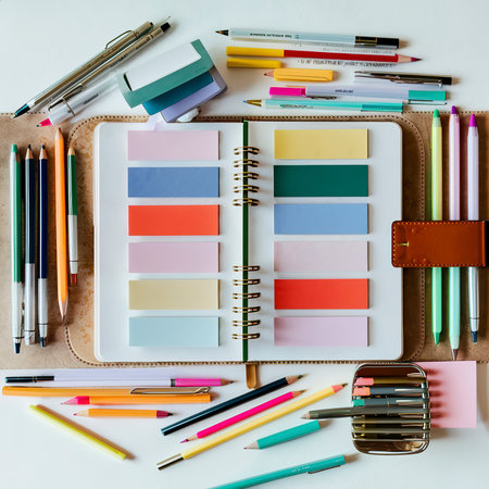 flat lay template open notebookの素材