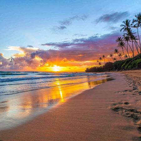 Sun is just about to rise in the distance, beautiful Maui beachesの素材