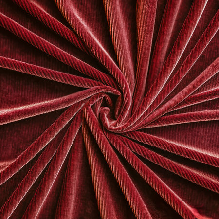 Texture of red velor corduroy fabric with folds.の素材