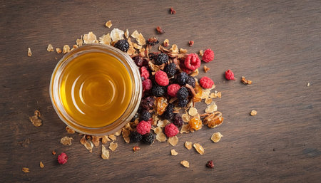 Granola, dried berries and honeyの素材
