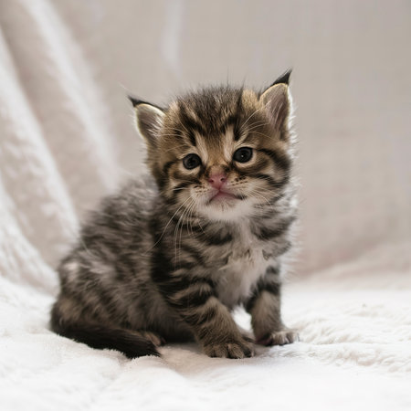 Adorable Tiny 4 Week Old Kitten on White Backgroundの素材