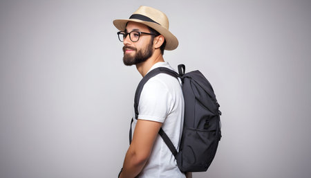 tourist with backpack portraitの素材