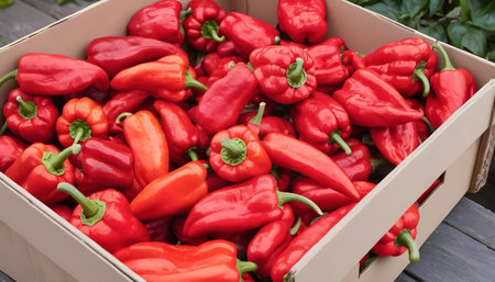red pepper fruits in a boxの素材
