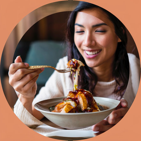 cropped view woman holding forkの素材