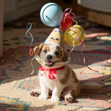 cute puppy party cone sittingの素材
