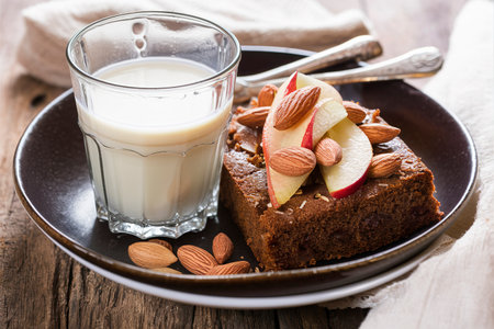 Rye cake with apples and almonds with milkの素材
