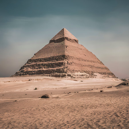 Egyptian pyramid in sand desert and clear skyの素材