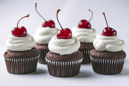 A photo of chocolate cupcakes with whipped creamの写真素材
