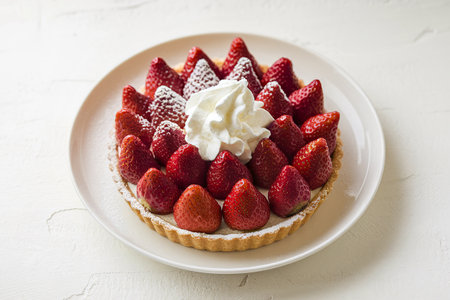 A photo of a sweet dessert with a strawberry tartの写真素材