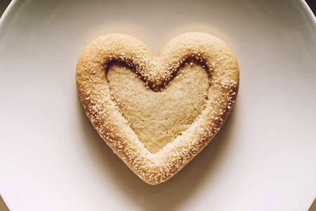 A photo of a light brown heart-shaped cookieの写真素材