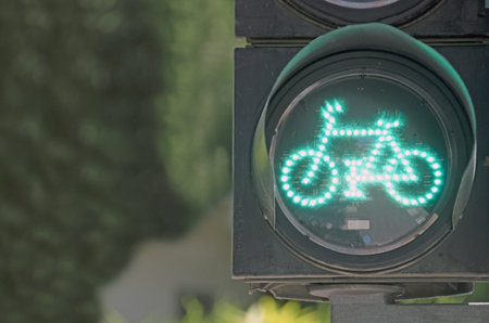 bicycle green light semaphoreの写真素材