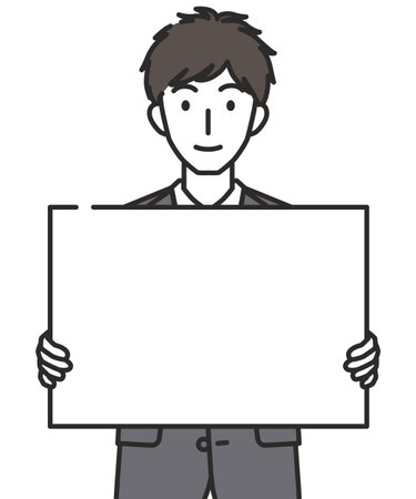 Man in suit holding boardのイラスト素材