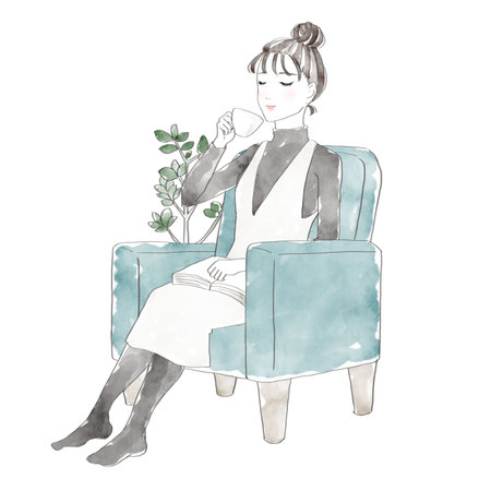 Woman relaxing on sofaの写真素材