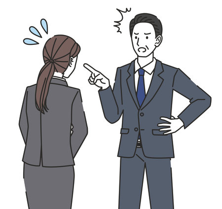 Female employee apologizing to her bossのイラスト素材