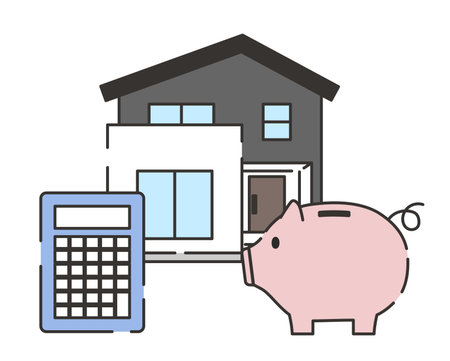 Illustration of a house and a piggy bank and a calculatorのイラスト素材