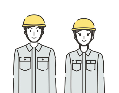 Illustration of a man and a woman working in the construction industryのイラスト素材