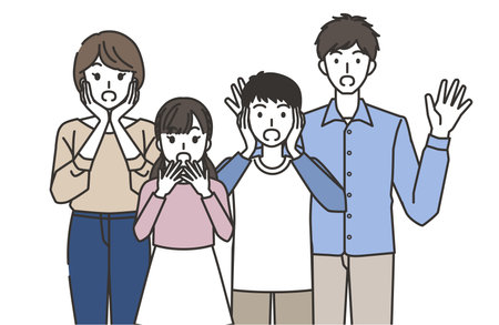 Illustration of a surprised familyのイラスト素材
