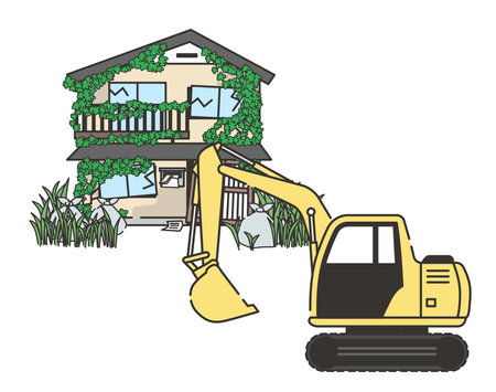 Heavy Machinery Tearing Down an Old Vacant Homeのイラスト素材