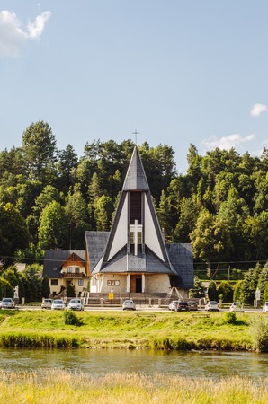 Small catholic church with nice blue skyの写真素材