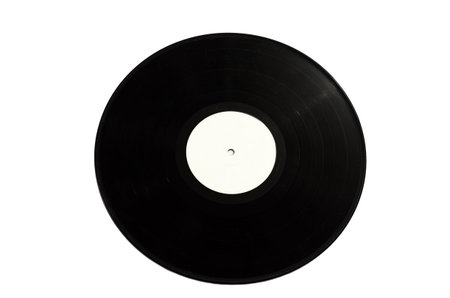Black vinyl record isolated on white backgroundの写真素材