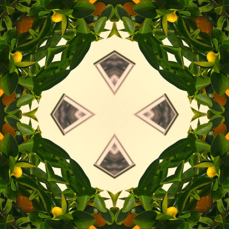 Floral kaleidoscope mosaic mandarin tree seamless texture or background