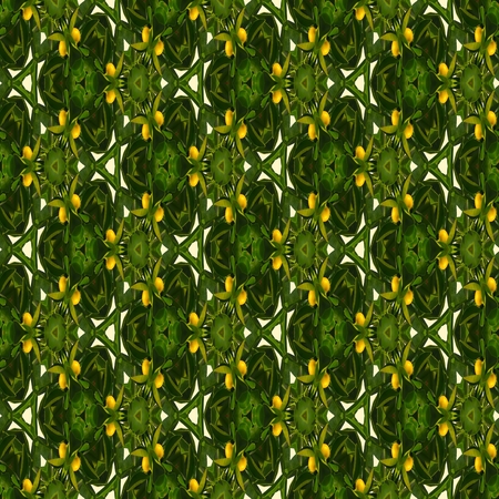 Floral kaleidoscope mosaic mandarin tree seamless texture or backgroundの写真素材