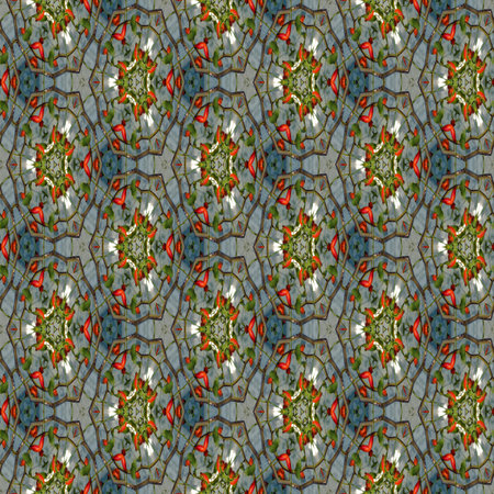 Kaleidoscope mosaic rose hip seamless texture or background