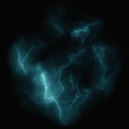 Set of silhouettes of thunderstorm lightning background